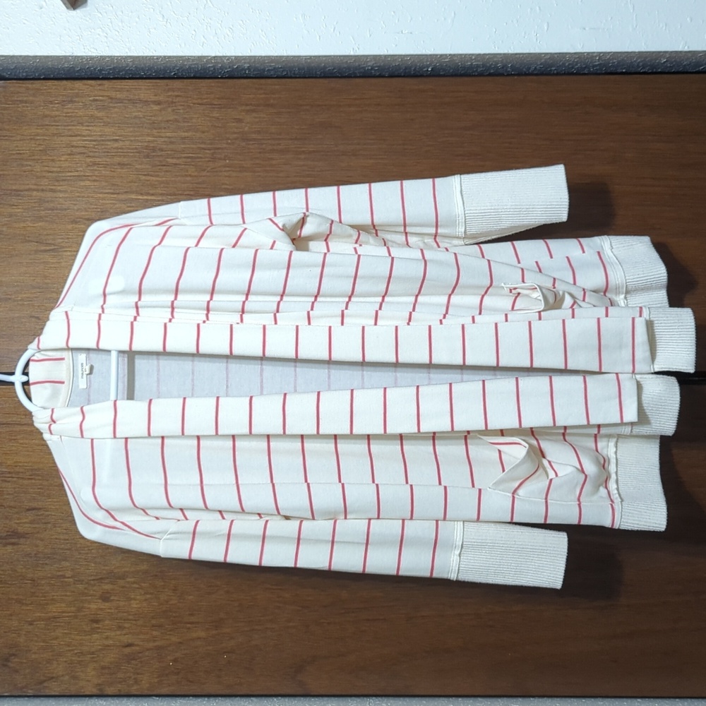 Maurice's White and Pink Striped Cardigan
